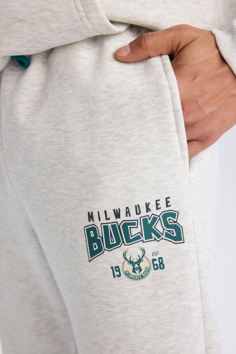 DeFacto Grey Man DeFactoFit NBA Milwaukee Bucks Sports Thick Jogger Sweatpants Casual - Image 5